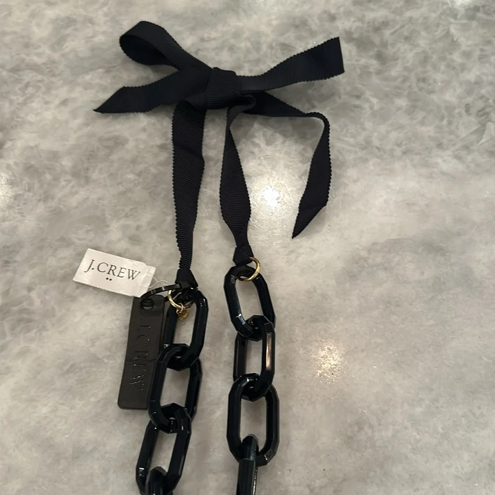 NWT J. Crew Factory Chain Link Necklace, Navy, Pouch - Picture 2 of 5